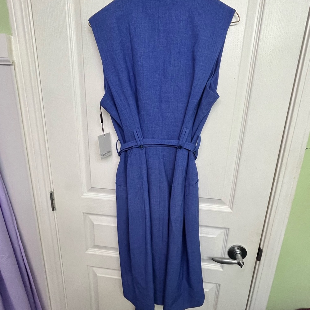 Calvin Klein Blue Sleeveless Belted Lined Dress Size 14.  Brand New With tags! - Picture 4 of 12